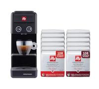 illy, Máquina de Café Iperespresso Y3.3 con 216 Cápsulas Iperespresso (108 CLASSICO y 108 INTENSO), Café Espresso y Americano, Apagado y Descalcificación Automática, Color Negro
