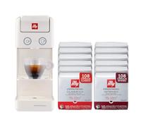 illy, Máquina de Café Iperespresso Y3.3 con 216 Cápsulas Iperespresso (108 CLASSICO y 108 INTENSO), Café Espresso y Americano, Apagado y Descalcificación Automática, Color Blanco