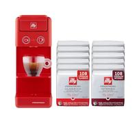 illy, Máquina de Café Iperespresso Y3.3 con 216 Cápsulas Iperespresso (108 CLASSICO y 108 INTENSO), Café Espresso y Americano, Apagado y Descalcificación Automática, Color Rojo