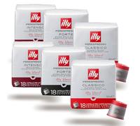ILLY Selección de 108 Cápsulas de Café para Máquinas Hiperespresso | Surtido de Degustación con 2 Paquetes Clásicos, 2 Paquetes Intenso, 2 Paquetes Fuerte