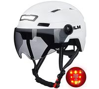 ILM Casco Bicicleta Adulto-Casco de Ciclismo Patinete Scooter Mujer Hombre con Luz Delantera y Trasera LED Recargable por USB E3-10L,Blanco,S/M