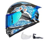 ILM Casco Moto Integral para Hombre y Mujer-Casco Moto con 2 Visores Compatible con Pinlock Transparente y Tintado-Street Bike Motocross Casco DOT&ECE Modelo Z501, Manta Blue, XL