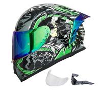 ILM Casco Moto Integral para Hombre y Mujer-Casco Moto con 2 Visores Compatible con Pinlock Transparente y Tintado-Street Bike Motocross Casco DOT&ECE Modelo Z501, Legend Green, XL