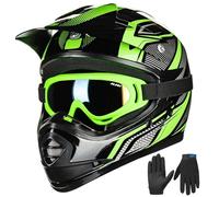 ILM Casco Moto Niño Motocross Dirt Bike para Jóven Unisex Homologado ECE22.06 Full Face Off Road ATV Enduro MTB Todoterreno con Gafas Guantes Modelo B07,Verde Negro,M