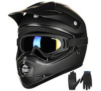 ILM Casco Moto Niño Motocross Dirt Bike para Jóven Unisex Homologado ECE22.06 Full Face Off Road ATV Enduro MTB Todoterreno con Gafas Guantes Modelo B07,Negro Mate,S
