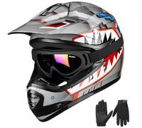 ILM Casco Moto Niño Motocross Dirt Bike para Jóven Unisex Homologado ECE22.06 Full Face Off Road ATV Enduro MTB Todoterreno con Gafas Guantes Modelo B07,Gris Tiburón,S