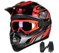 ILM Casco Moto Niño Motocross Dirt Bike para Jóven Unisex Homologado ECE22.06 Full Face Off Road ATV Enduro MTB Todoterreno con Gafas Guantes Modelo B07,Rojo Negro,M