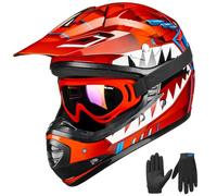 ILM Casco Moto Niño Motocross Dirt Bike para Jóven Unisex Homologado ECE22.06 Full Face Off Road ATV Enduro MTB Todoterreno con Gafas Guantes Modelo B07,Rojo Tiburón,S