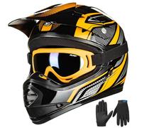 ILM Casco Moto Niño Motocross Dirt Bike para Jóven Unisex Homologado ECE22.06 Full Face Off Road ATV Enduro MTB Todoterreno con Gafas Guantes Modelo B07,Amarillo Negro,XL
