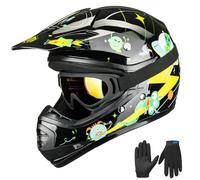 ILM Casco Moto Niño Motocross Dirt Bike para Jóven Unisex Homologado ECE22.06 Full Face Off Road ATV Enduro MTB Todoterreno con Gafas Guantes Modelo B07,Negro Alien,XL