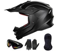 ILM Casco para Moto Niños y Niñas-Casco de Motocross con Gafas Guantes Máscara ATV Off Road Go Kart Dot ECE Modelo Z705,Matte Black,XL