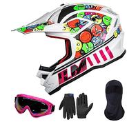 ILM Casco para Moto Niños y Niñas-Casco de Motocross con Gafas Guantes Máscara ATV Off Road Go Kart Dot ECE Modelo Z705,Bubblegum,S