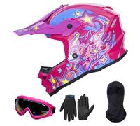 ILM Casco para Moto Niños y Niñas-Casco de Motocross con Gafas Guantes Máscara ATV Off Road Go Kart Dot ECE Modelo Z705,Starlight Pony,L
