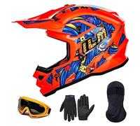 ILM Casco para Moto Niños y Niñas-Casco de Motocross con Gafas Guantes Máscara ATV Off Road Go Kart Dot ECE Modelo Z705,Fantasy Orange,S