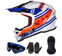 ILM Casco para Moto Niños y Niñas-Casco de Motocross con Gafas Guantes Máscara ATV Off Road Go Kart Dot ECE Modelo Z705,Classic Racer,S