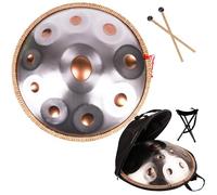 ILOOXI Handpan Drum De Acero 22 Pulgadas Instrumento De Tambor manual D Menor 10 Notas Hand Pan 432HZ 440Hz Tambor De Mano Con Funda Suave, Mazos Y Paño Antipolvo (Color : Silver+Gold, Size : 9 Not