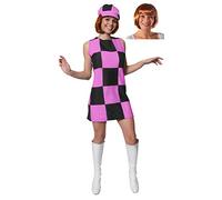 ILOVEFANCYDRESS Vestido de mujer a cuadros, rosa y negro, vestido de fiesta de los años 60 con palo de jengibre (X-LARGE)