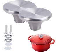 ILOVYO Pomo de horno holandés de acero inoxidable de repuesto para Le Creuset, Aldi, Lodge y otros pomos de hierro fundido esmaltado para tapa de horno holandés (plata, 2 piezas)