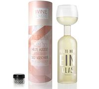 ILP Wine Lovers Botella de vino de cristal con copa Huete nur ein Glas - Botella de vino de cristal XXL con lema - Botella de vino ideal como idea de regalo divertida - Bolas de limpieza incluidas