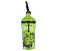 ILS I LOVE SHOPPING HULK - Vaso 360 ml Botella con pajita y personaje 3D para niños sin BPA (Avengers Hulk superhéroes)