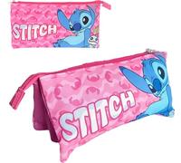 ILS I LOVE SHOPPING Stitch - Portalápices con triple bolsa, para escuela y guardería, para niños y jóvenes, 22 x 12 cm
