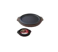 Ilsa Plato de servir, hierro fundido esmaltado, bandeja de madera, diámetro 31 cm