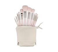 Ilu - Set de Pinceles de Maquillaje Rosa 12 Piezas Brochas Sintéticas Suaves Para Rostro y Ojos Bolsa Organizadora Vegana Regalo Ideal Para Maquillaje Diario Noche y Eventos Especiales