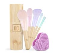 Ilū - Set de Pinceles Maquillaje 5 Piezas Sintéticos en Colores Pastel Con Tubo de Almacenamiento Ideal Para Viaje y Limpieza Profunda de Brochas Para Rostro Ojos y Labios