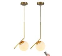 Iluminación colgante inalámbrica alimentada por batería con bombilla recargable por USB y control remoto, lámpara colgante moderna de cristal blanco para isla de cocina y mesa de comedor