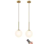 Iluminación Colgante inalámbrica con Pilas con Bombilla Recargable USB y Mando a Distancia, lámpara Colgante de Mediados de Siglo no Cableada con Pantalla de Globo de Cristal Blanco, para Cocina, is