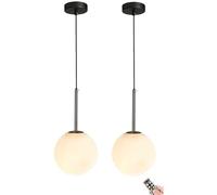 Iluminación Colgante inalámbrica con Pilas con Bombilla Recargable USB y Mando a Distancia, lámpara Colgante de Mediados de Siglo no Cableada con Pantalla de Globo de Cristal Blanco, para Cocina, is