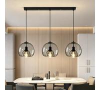 Iluminación Colgante Nórdica Moderna 3 Luces Con Pantalla Cristal Casquillo E27 Altura Regulable Lámparas De Araña Para Comedor Mesa Comedor Cocina Salón Luz De Techo Dormitorio Suspensión(Gray)