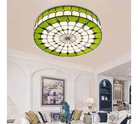 Iluminacion de techo del estilo de Tiffany de montaje empotrado, lámpara de techo del vidrio manchado con sombra de color verde, accesorios de iluminación de techo y vuelta para,30cm