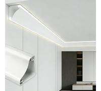 Iluminación indirecta LED para decoración de techo, sistema de canal de tira de luz de pared lineal de aluminio, moldura de cornisa de corona (8 pies/7.8 pies)