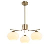 Iluminación Lámpara colgante de globo moderna de mediados de siglo, lámpara de araña de cristal de leche de 3 luces, lámpara de araña Sputnik dorada, iluminación colgante de latón cepillado para isla