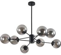 Iluminación Lámpara de araña Sputnik con globo de cristal moderno, 8 luces, lámparas Sputnik negras de mediados de siglo, lámpara colgante, lámpara de araña industrial de granja (negro+gris humo)
