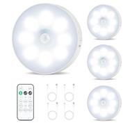 Iluminación LED para vitrina inalámbrica, luz para debajo del mostrador del gabinete de cocina con sensor de movimiento de control remoto, luz nocturna regulable recargable(4 unidades) (WHITE)