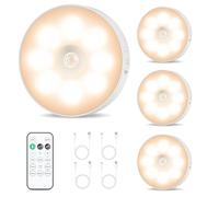 Iluminación LED para vitrina inalámbrica, luz para debajo del mostrador del gabinete de cocina con sensor de movimiento de control remoto, luz nocturna regulable recargable(4 unidades) (WARM)
