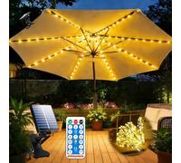 Iluminación solar IP67, 104 luces LED para sombrilla, luz blanca cálida con mando a distancia, 8 modos, guirnalda de luces para jardín, camping, tienda de campaña, decoración exterior e interior