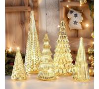 Iluminado Mercurio Vidrio Navidad Árboles, 5 Juego LED Navidad Vasos Árbol, Plata Iluminado Mercurio Vidrio Árboles Figura con LED Luz, Iluminados Árbol Navidads Decoraciones Escritorio Ornamento