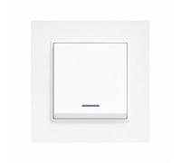 ILUMINASHOP ® Mecanismo pared Empotrable con Marco, 100-250V AC, Mecanismo Eléctrico 85x85mm, Fácil Instalación, Fácil de Limpiar (Interruptor Simple Pulsador Con Indicador Luminoso, Blanco PC)
