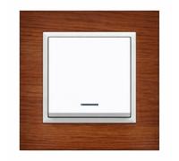 ILUMINASHOP ® Mecanismo pared Empotrable con Marco, 100-250V AC, Mecanismo Eléctrico 85x85mm, Fácil Instalación, Fácil de Limpiar (Interruptor Simple Pulsador Con Indicador Luminoso, Blanco Nogal)