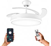 IluminaShop Ventilador de Techo con luz LED White-Olg APP con Luz CCT Regulable y Control de Intensidad, Motor DC 30W+Luz 36W, Silencioso, 6 Velocidades, 4 Aspas Retráctiles, Temporizador. IS8831
