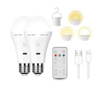 Ilumos E27 LED Bombilla de emergencia USB C Recargable 3 colores Regulable remoto(2Pack)