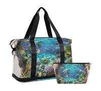 Ilusión óptica 3D arte de pared submarino tropical plegable grande bolsa de viaje bolsa de fin de semana con correa ajustable para viajes en avión