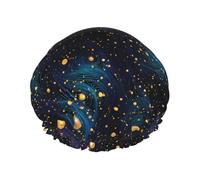 Ilustración abstracta continua: el gorro de ducha grande de doble capa evita que el cabello se enrede durante la ducha y el cuidado de la piel.