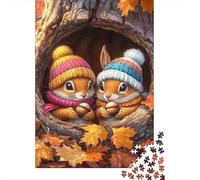 Ilustración Ardillas Hueco Árbol Puzzle de 1000 Piezas Material Papel Adultos Hojas Otoño Relajante Enfoque Familia Regalo Decoración 52x38cm/1000pcs