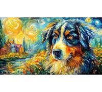 Ilustración artística de un Perro Pastor Australiano Puzzle de 1000 Piezas - Regalo Divertido Juego Familiar Estimulante Idea Adultos 38x52/1000pcs