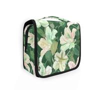 Ilustración Azalea - Neceser de maquillaje con compartimentos y gancho para colgar, ligero, vertical, independiente, color verde oscuro