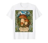 Ilustración botánica Vintage de Hongos Porcini Camiseta gráfica económica, Hombre, Blanco, L
